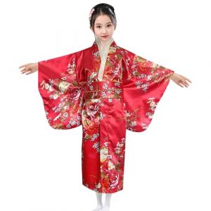 G&eacute;n&eacute;rique Kimono Japonais Enfant Yukata Ancien Style - Fille Kimono Gamins Traditionnel V&ecirc;tements Soie Tissu Peignoir Cosplay Festival Anniversaire Photographie Costume Mariage F&ecirc;te Performance Robe (WnbBgae, neuf)