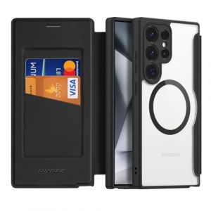 Coque Magnétique pour Samsung Galaxy S24 Ultra Etui Compatible avec MagSafe, Dos Transparente Anti-Choc Anti-Rayures Flip Étui en Cuir Housse Case pour Samsung S24 Ultra Coque (6,8 Pouces, Noir) (Yisen Tech, neuf)