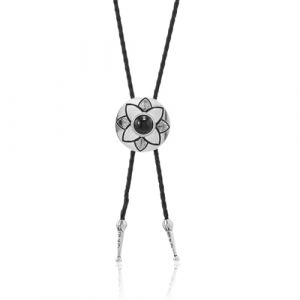 UEIOAVL Cravates homme, 1 x Pendentif de cravate bolo réglable en cuir vintage avec motif pétale (noir) (KONGLINpengde, neuf)