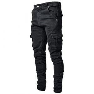 Jean Slim Homme Droit- Salopette Jeans Multi-Poches Élasticité Classiques Casual Moulant Chic Pants Léger Doux avec Fermeture Éclair Comfortable Grande Taille Streetwear Pantalon 2025 (Hrihua, neuf)