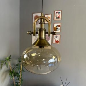 bamyum Solvia-Marine Suspension Luminaire Verre R&eacute;tro en Metal de 30 cm, Lustre de Salon Vintage, &Eacute;clairage de Plafond pour Chambre, Cuisine, Lampe Suspendue (bamyum, neuf)