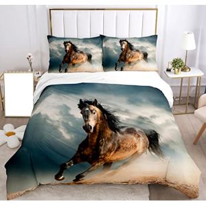 Housse de Couette Cheval pour Les Chevaux 3D Printing, Enfants en Lin Set Animal Chevaux Moteur Microfibre Couverture de lit Ensemble. (Marron,135x200cm) (WEIYAN-OUZHOU, neuf)