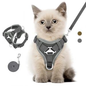VavoPaw Ensemble Harnais et Laisse pour Chat Anti-évasion, Harnais Ajustable pour Chaton avec Bande Réfléchissante, Filet Respirant, Gilet de Sécurité Souple pour Chat, Chaton, Chiot, S, Gris Foncé (Shenzhenshi xingyunda maoyiyouxiangongsi, neuf)