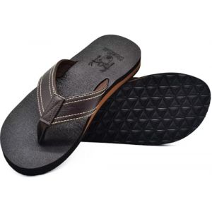 KuaiLu Tongs Hommes &eacute;t&eacute; Cuir en Tissu Plage Flip Flops Confort Soutien Voute Plantaire Tongue Sandales Orthopedique Mousse de Yoga Piscine Antid&eacute;rapantes Douche Claquette marron 48 (KUAILU-XYL, neuf)