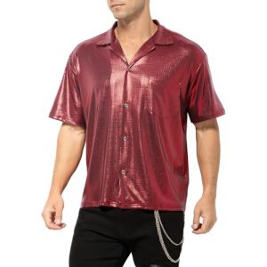 Casey Kevin Chemise Paillette Homme Tenue Disco Habillées Costume Col Pelle a Tarte T-Shirt Annee 80 Brillante Tenue de Soiree Vetement Clubwear Nuit de Fête (Casey-Kevin, neuf)