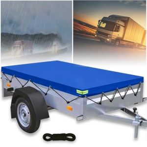 alouweekuky Bache Remorque 258 X 136 X 8 cm, 600D PVC Renforcé Bâche pour Remorque, Bâche Protection Plate avec Corde de Bâche et Bandes Réfléchissantes Adaptée Aux Remorque de Voiture 750 kg (GUANZE-UK, neuf)