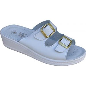 Sanital Light - Mules Femme en Cuir | Confort Anatomique | Fabrication Italienne | L&eacute;g&egrave;ret&eacute; Maximale | Semelle Anti-Shok, Blanc, 36, Cuir (Popshoe, neuf)