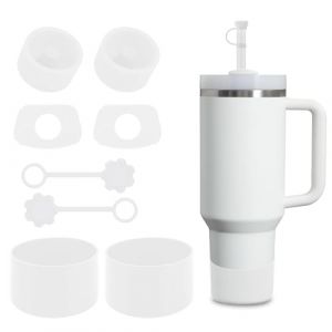 SALUOKE Lot de 8 Accessoires pour Tasse Stanley,Comprenant Couvercle de Paille,Bouchon en Anti-fuite,Botte en Silicone pour Stanley Cup 2.0 1,2l/850ml,Le Gobelet n'est pas Inclus (Transparent) (SALUOKE FR, neuf)