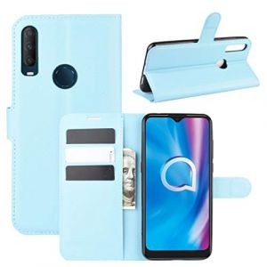 XFDSFDL® Étui pour Alcatel 1S 5028D 2020 (6,22 Pouces) PU Cuir Housse Flip Coque Litchi Motif avec Built Stand et Magnétique Fermeture Carte Slot Portefeuille Shell de Protection, Bleu (LingDan, neuf)