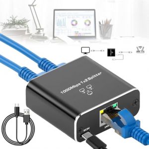 Splitter Ethernet 1 vers 2, 1000Mbps LAN Switch 2 Port, Switch réseau avec câble d'alimentation USB, Splitter LAN pour Ordinateur, routeur, Set-Top Box, TV numérique (A) (Economic gear, neuf)