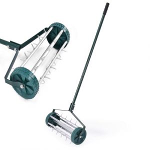 SOARS Rouleau Aérateur Gazon, Rouleau φ 15 CM, Scarificateur Manuel en Métal avec Clous de 3 CM, Protection Anti-Éclaboussures, Manche, pour l'Entretien de la Pelouse (45 X 21 X 126 CM) (Magichome24, neuf)
