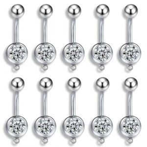 YAPKOLV Lot de 10 Piercings Nombril Antiallergiques en Or Blanc de Haute Qualit&eacute;, 14G Banane Bijou de Corps Piercing Nombril (Argent) (MA SHIJIE UK SHOP, neuf)