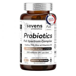 Probiotique Flore Intestinale - 200 Milliards UFC/jour - 30 Souches dont Lactobacillus Gasseri + Reuteri - Prebiotique et Probiotique - Enzymes Digestives - 60 Gélules Gastro-résistantes - Sevens (SEVENS NUTRITION, neuf)