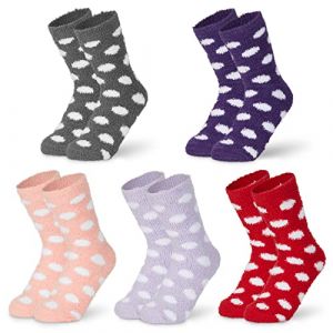 CityComfort Chaussettes Femme Hiver, Multipack Chaussettes Chaudes Femme, Chaussettes de Nuit Pilou Cocooning, Grosse Chaussettes de Lit ou d'Intérieur, Taille Unique (Multi Pois) (Get Trend., neuf)