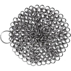 Mythrojan Nettoyeur de Fonte 4,5 Pouces - Tampon en Maille Ronde en Acier Inoxydable pour Poêle en Fonte, Poêle, Wok, Casserole, Poêle Pré-assaisonnée, Faitouts, Gaufriers, Grattoir (Mythrojan ltd, neuf)