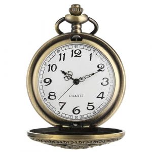 HDGSAFD Montre de poche vintage &agrave; quartz avec cha&icirc;ne, chiffres romains et gravure - bronze, marron, marron, Vintage (WEETTY LTD, neuf)