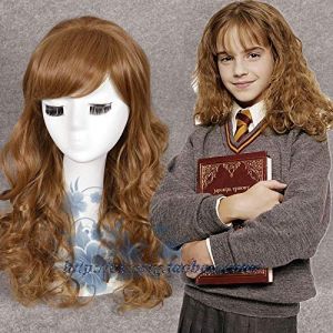 Perruque de cosplay Hermione Jean Granger - Cheveux synthétiques ondulés et bouclés - Costume de cosplay - Perruque + bonnet de perruque (GUANBAIJI1982, neuf)