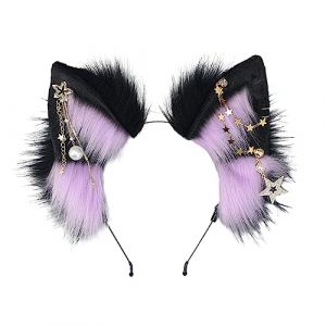 Watreketal Serre Tete,COSPLAY Oreilles de loup Serre-tête d'oreille d'animal avec étoile scintillante Chaton en fourrure Carnavals Fête Costume de fête Diable (Xuanlang Trading, neuf)