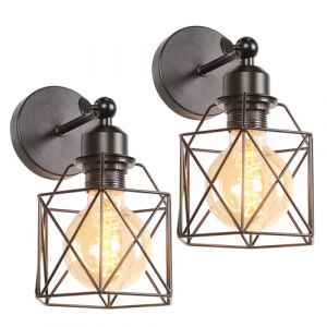 2 pack Appliques Murales Vintage Industrielle Noir Diamant Cage en Métal Plafonnier Luminaire Rétro Applique Intérieure Décoration pour Salon Cuisine Couloir Chambre Café Bar (A-2 packs) (DOO2U, neuf)