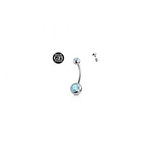 FunZing titane piercing nombril argent,14mm longueur tige piercing nombril titane pour les femmes 1 pièce 14G solide titane piercing nombril barbell rond bleu CZ anneaux nombril piercing (Piercing Jewelry, neuf)