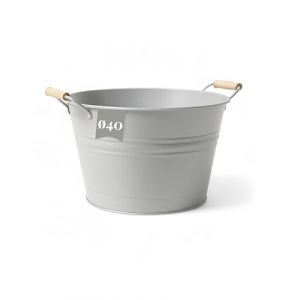 LIVLIG - Baignoire en zinc - Diamètre : 40 cm - Polyvalente - 30 l - Décoration de jardin et fête de jardin - Grège (New-Ventures, neuf)