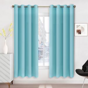 Runy&eacute;la Rideau Occultant Thermique Isolant Anti Froid 140x175 (LxH), Lot de 2 Rideaux Fen&ecirc;tre Opaques Bleu Ciel &agrave; Oeillets Anti Chaleur UV Bruit, Int&eacute;rieurs Decoration Dressing Salon Chambre Maison (Runi-EU, neuf)