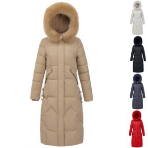 Doudoune longue pour femmes avec capuche en fausse fourrure, manteau d'hiver chaud, manteau maxi &agrave; capuche en duvet avec poches zipp&eacute;es pour les intemp&eacute;ries', 3XL (YGERGWE, neuf)