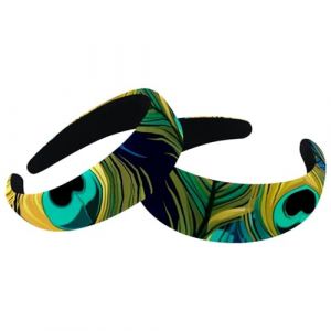 Lot de 2 bandeaux larges pour cheveux, plumes de paon rembourrés épais pour femme, bandeau élastique mignon pour cheveux, turban large (ocenuttldat, neuf)