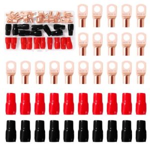 YIXISI 40 Pièces M8 SC25-8 AWG4 Cosses à Anneau Kit, Cosses de Câble Tubulaires, Cosses de Embouts de Câble de Batterie, avec Manchons isolants, pour Câble Électrique, Doré (YXS-DE, neuf)