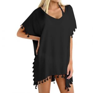 TBSCWYF Femme Coton et Dentelle Chemisier Plage Bikini Maillot de Bain Plage Blouse Femme Poncho de Plage Été Robe de Plage Robe d'été Bikini Maillot de Bain Cover Up, Noir 1, taille unique (TB_Shimmer, neuf)