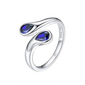 Bestyle Bague Chinoise Argent 925 Femme Ouvert Bague réglable Pierre Bleue Bague Simple Larme Bague épaisse Bague Pression Femme Argent avec Pierre de Naissance Saphir (Bestyle Jewelry, neuf)