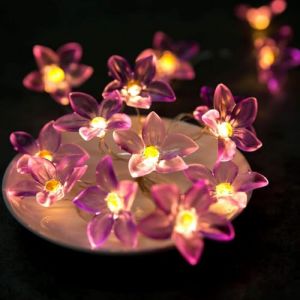 EONANT Guirlande de fleurs &agrave; LED - 30 LED - 30 LED - Fonctionne avec piles - Pour l'int&eacute;rieur et l'ext&eacute;rieur - Pour chambre &agrave; coucher, f&ecirc;te, jardin et vacances - Violet (AntEuro, neuf)