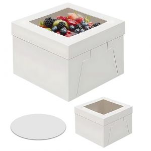 YAZWUR 1 pi&egrave;ce Set bo&icirc;te &agrave; g&acirc;teau, bo&icirc;te &agrave; g&acirc;teau avec plateau &agrave; g&acirc;teau, bo&icirc;te de transport pour g&acirc;teaux et p&acirc;tisseries (20x20x20cm) (Blanc) (Romanimania OU, neuf)
