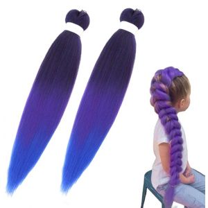 Cheveux Tress&eacute;s Pourpre, Extensions De Cheveux 2Pcs Pour Les Tresses, Poils Tress&eacute;s Synth&eacute;tiques Pr&eacute;-&eacute;tir&eacute;s, Long Tress&eacute; Perruque Costume Halloween Cosplay Accessoires Pour Les Enfants (Bleu) (MaMingTai971, neuf)