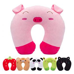 H HOMEWINS Oreiller de Voyage Enfant, Coussin de Cou Form&eacute; en U Coussin de Voyage Ultra-Doux, Confortable Soutien pour la T&ecirc;te et Le Cou, Oreiller de Cou pour Voiture Avion (Cochonnet) (HOMEWINS STORE, neuf)