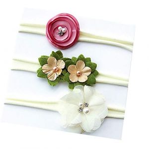 Maquillage bandeau 3 pièces/ensemble mignon fleur fausse perle infantile bébé élastique bandeau bandeau cheveux ficelle blanc(White) (XZJCSM, neuf)