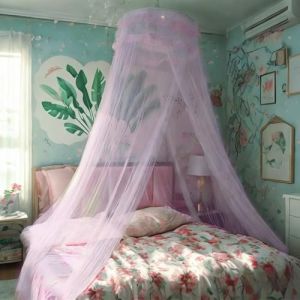 Eimilaly Dentelle Ciel de lit Moustiquaire, Princesse Ciel de lit pour Fille Décor de Chambre, Violet/monoporte (Aimilaly, neuf)