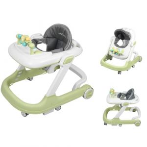 OHMG Trotteur Babywalker 5 en 1 Chariot d'éveil et de marche,Fonction basculante Transat avec roulettes,Lumière,Musique,Aire de jeu Table à manger Trotteur Pliable (jusiZL, neuf)