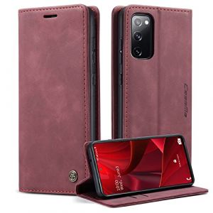 WJXEXRS Coque pour Samsung Galaxy S20 FE 5G, Etui Premium Housse en Cuir Pochette Protection Portefeuille, Rabat Clapet Case, Pliable support Porte Carte Magn&eacute;tique &Eacute;tui pour Samsung S20 FE -Vin Rouge (WJXEXRS, neuf)
