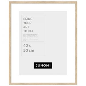 JUNOMI® Cadre photo 40 x 50 cm en bois chêne | Cadre photo chêne avec verre Plexi incassable | Cadre photo en bois (kizibi, neuf)
