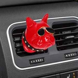Diffuseur d'huiles essentielles d'aromathérapie de Bouledogue français avec lunettes de soleil De Voiture Aromatherapy, Voiture Désodorisant de Diffuseur Parfum Clip pour Voiture, Salon, Bureau, Rouge (Mxcwir EU, neuf)