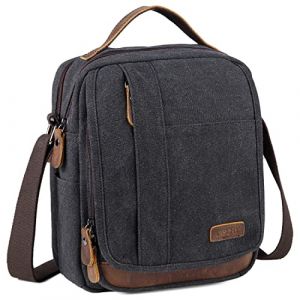 VASCHY Sacoche Homme Bandouliere, Sacoche Homme Sac à Main Unisex Rétro Résistant à L'eau en Toile et Cuir, Multi Poche Sacs Bandoulière Homme Sac à Épaule pour Ecole Voyage Affaires - Gris Foncé (Vaschy, neuf)