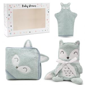 BABYKAJO - Ensemble de 3 cadeaux de naissance - Couverture pour bébé + Serviette à capuche + Gant de toilette pour bébé - La couverture pour bébé se transforme en peluche roulée - cadeau naissance (Jobo-Shop, neuf)
