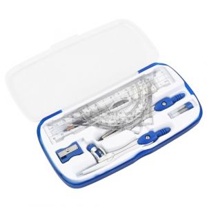 10 Pièces Kit pour Mathématiques, Ensembles de Géométrie Dessin Compas, Kit Geometrie Compass inclut des Compas, Règles, Pencil Recharges, Gomme, Rapporteur et Boîte de Rangement (Bleu) (Tatency, neuf)