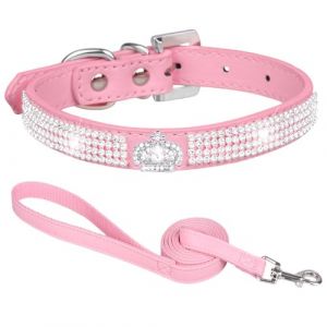 Suiecuor Collier chien petite taille, collier strass chien collier et laisse collier chien cuir collier pour chien r&eacute;glable pour chiens de petite taille moyenne et grande taille Couronne rose M (mandie, neuf)