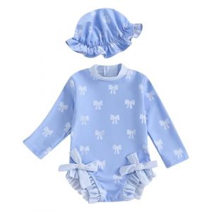 Maillot de Bain Enfant Bébé Garçon de 2 Pièces Anti-UV, Combinaison Zippé à Manches Longues Imprimé + Chapeau à Large Bord Maillot de Bain Bébé Garçon Maillots de Bain Fille (PINTUTU SEXY, neuf)