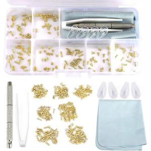 TEOZBLU 140 Pcs Kit d'Outils De R&eacute;paration De Lunettes, Tournevis Lunette Opticien, Vis Lunettes, Avec Tournevis Pour Lunettes De Vue, Pincette, Plaquette Lunette En Silicone, Chiffon De Nettoyage, Or (LIYUNxia, neuf)