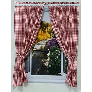 Yaland Lot de 2 rideaux &agrave; carreaux - Style maison de campagne - Dimensions : 1 x 1 cm - Avec embrasses (H x l : 100 x 100 cm - Rouge) (Shang Store, neuf)