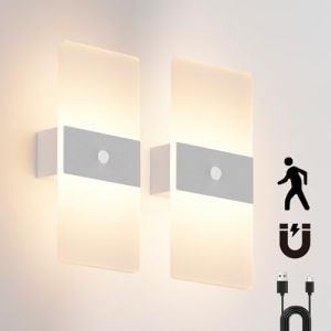 Coinmit 2 Piece Applique murale avec détecteur de mouvement, 3000 K Applique murale à piles, Applique murale d'intérieur sans fil pour les couloirs et plus encore, Argent (Coinmit, neuf)