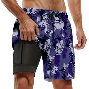Short de Bain Homme 2 en 1, Maillot de Bain Homme Piscine Séchage Rapide avec Doublure de Compression Boxer de Bain Grande Taille Léger Shorts de Plage Natation Surf avec 2 Poches, Camouflage M (Rnoaobu, neuf)